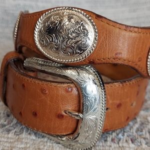 Justin Leather Belt Brown and Silver tone conchos and buckle Size 34